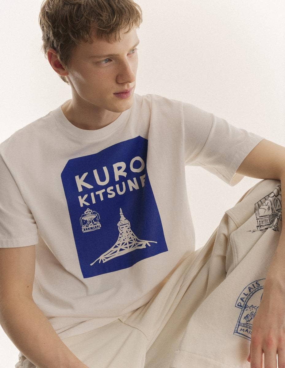 MAISON KITSUNE x KURO TOKYO-PARIS CROSSROADS VINTAGE WASH TEE ECRU