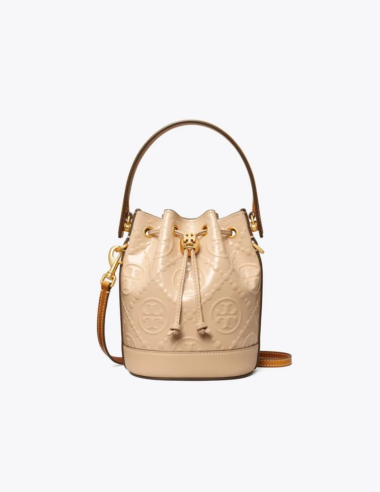 กระเป๋าทรง Bucket Bag จากแบรนด์ Tory Burch T Monogram สี Fresh Clay